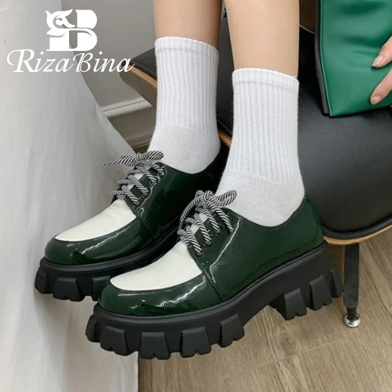 

RIZABINA Fashion Flat Shoes For Women Real Leather Patchwork Spring Shoes For Women Platform Daily Female Footwear Size 34-40