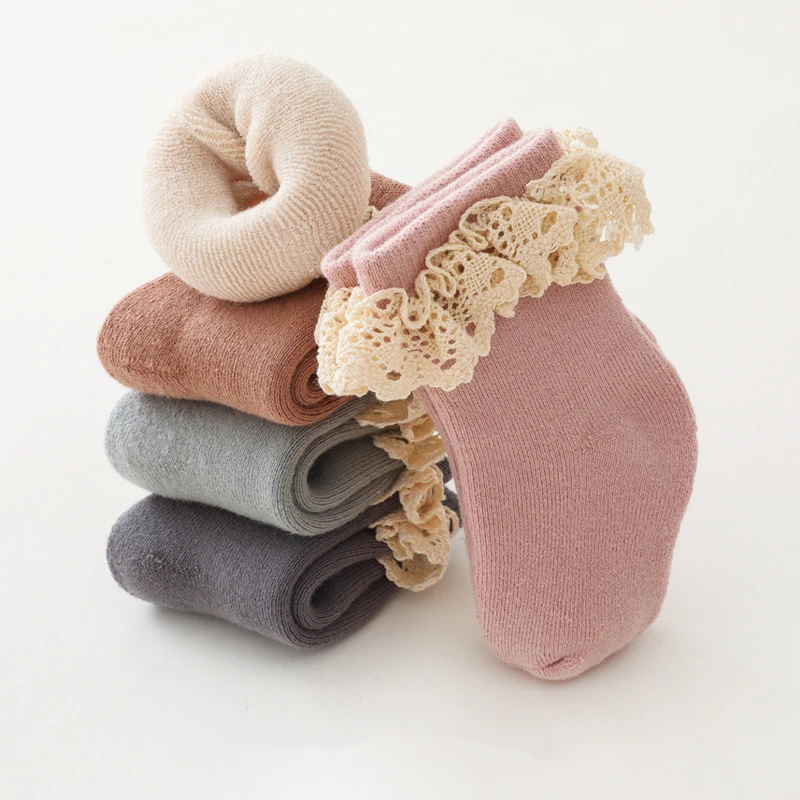 

5 Pairs Autumn Winter Baby Thick Socks Newborn Lace Ruffle Princess Baby Socks Infant Children Kids Socks Cotton Floor Sock