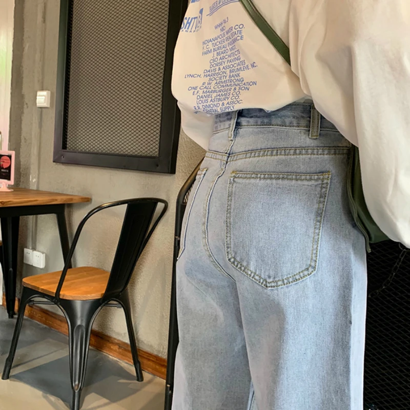 

Jeans Women Ankle-length Fur-lined Simple Students Straight Teens Chic Summer All-match Vintage Ins Harajuku Trendy Ulzzang New