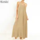 Платье ZANZEA женское без рукавов, пляжный длинный сарафан в горошек, с V-образным вырезом, в богемном стиле, Повседневная Свободная одежда, 5XL, лето 2021