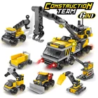 6 в 1 тяжелой кран городской строительный пожарный автомобиль истребитель транспортер бульдозер экскаватор строительные блоки кирпичи игрушки для детей