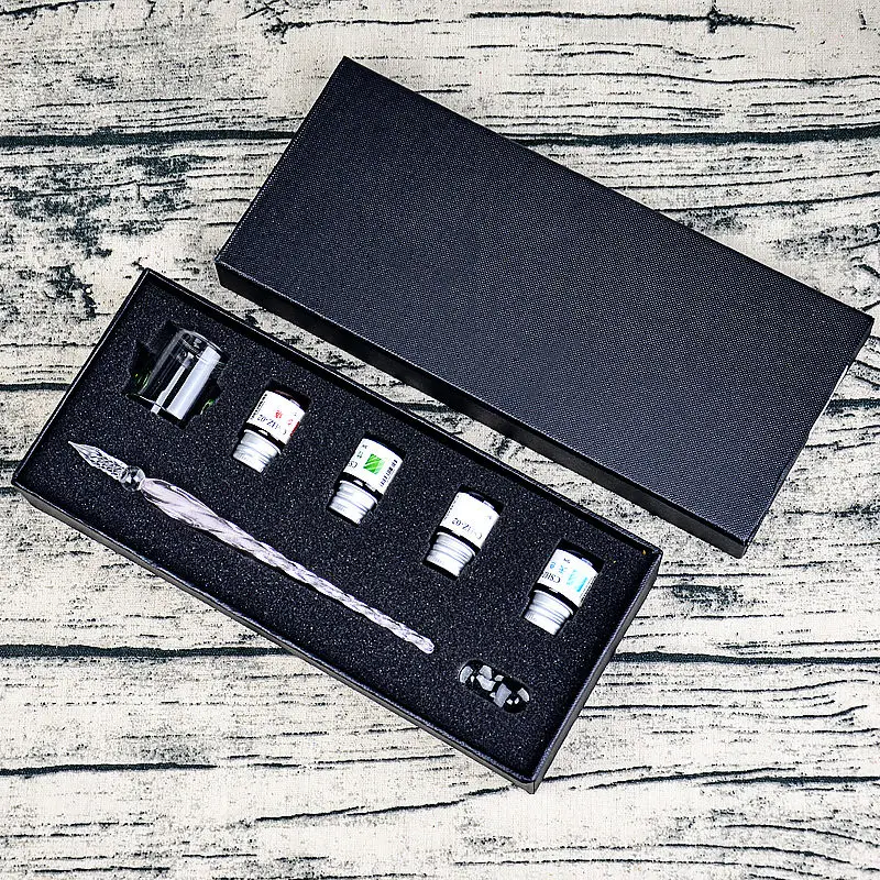 Прозрачная стеклянная ручка с цветными чернилами художественная кристальная