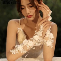 janevini lace flowers bride gloves fingerless pearls appliqued bridal wedding dress gloves white lace up glove wrist decorations