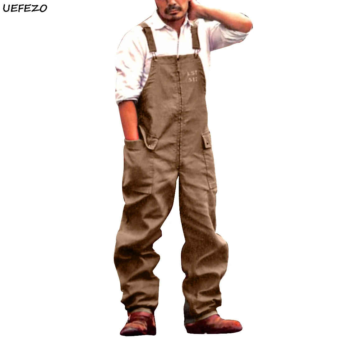 Комбинезон CYSINCOS Мужской Свободного Покроя однотонный ромпер с подтяжками