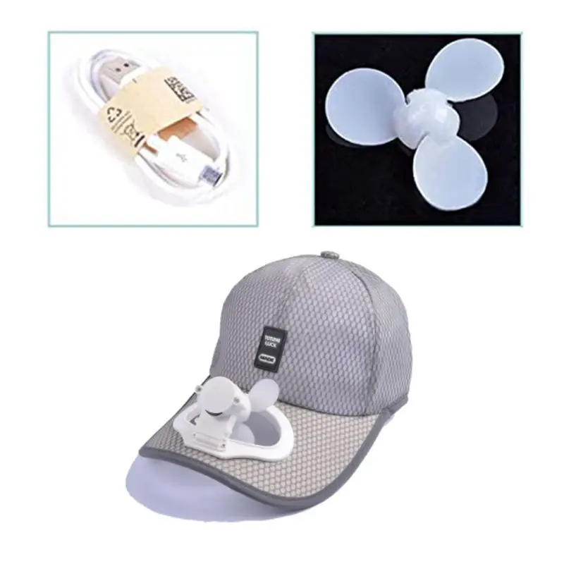 Adult Summer Sunscreen Mesh Baseball Cap with USB Rechargeable Mini Cooling Fan