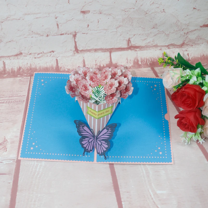 

3D Ручная работа, розовая бабочка, искусственная бумага, поздравительные открытки, открытка на день благодарения, День матери, креативный по...