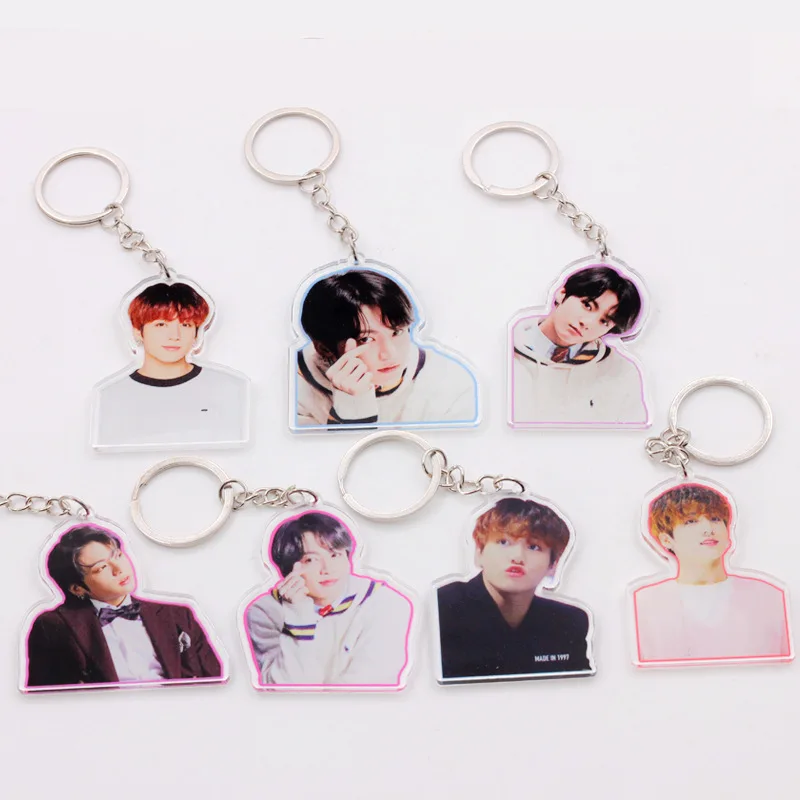 

Оптовая продажа, двухсторонний брелок для ключей серии Kpop Idol Bangtan Boys JUNG KOOK, аксессуары, милый прозрачный акриловый брелок для ключей