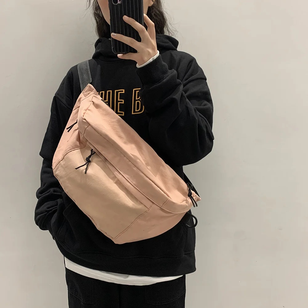 

Fashion Canvas Bag Single Shoulder Messenger Bag Women's Large Capacity Chest Bag Simple Outdoor Sports Men's Canvas Waist Bag
