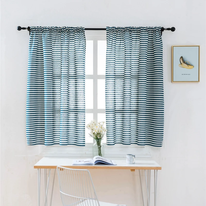 

Balcony Tieblinds Curtains Half Blackout Drape Cloth Curtains White & Blue Stripes Curtains For Living Room Bedroom Decoration