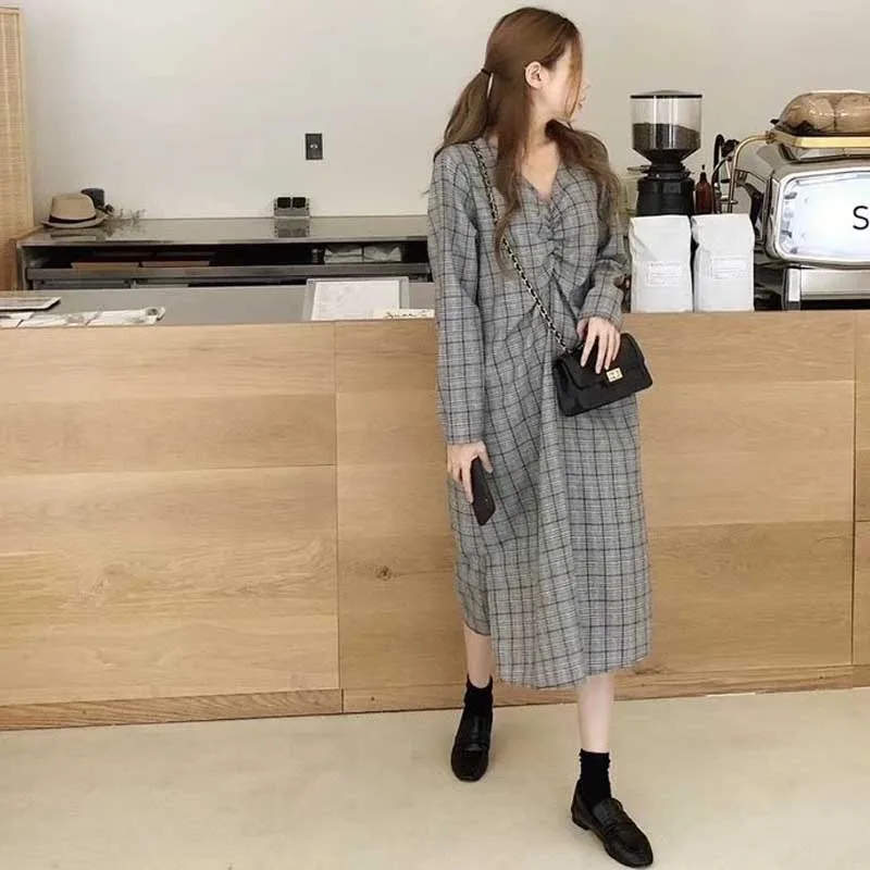 

Vintage Ladies Lattice Dress Elegant Office Korean One-Piece Party Dresses 2020 Spring Autumn Women'S Fashion Dress Midi Dresses