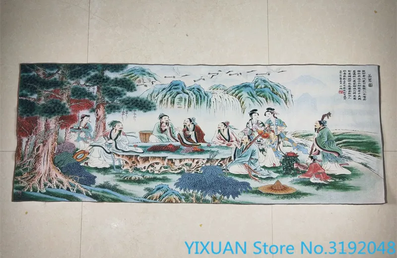 

Tea tasting, brocade, cloth painting, decoration, hanging painting, machine embroidery, silk painting