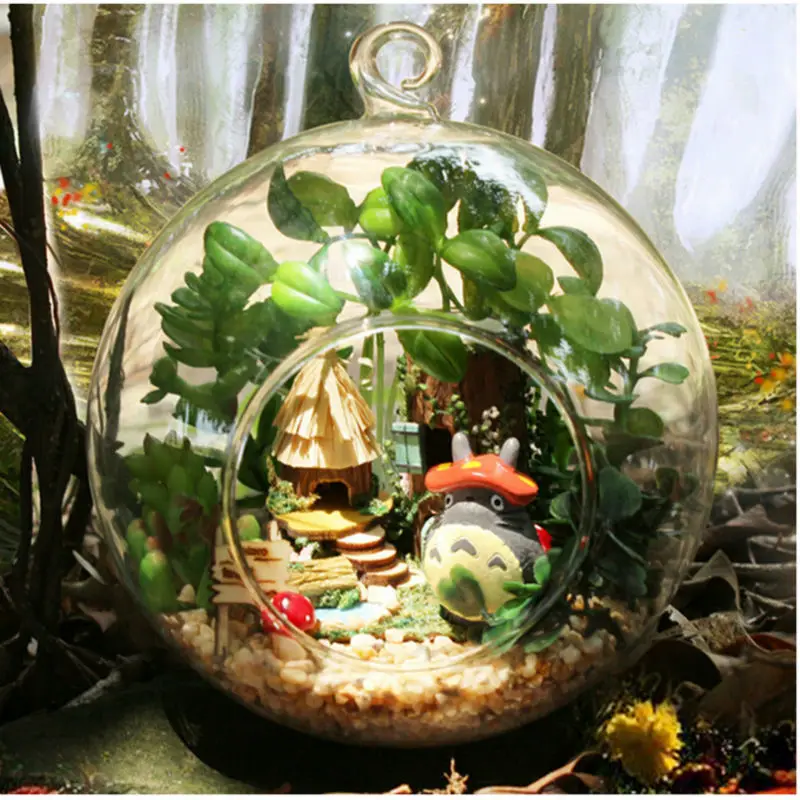 

Wooden Assembling DIY Totoro Dollhouse Miniature Mini Glass Globe House Ecological bottle park for birthday wedding gifts