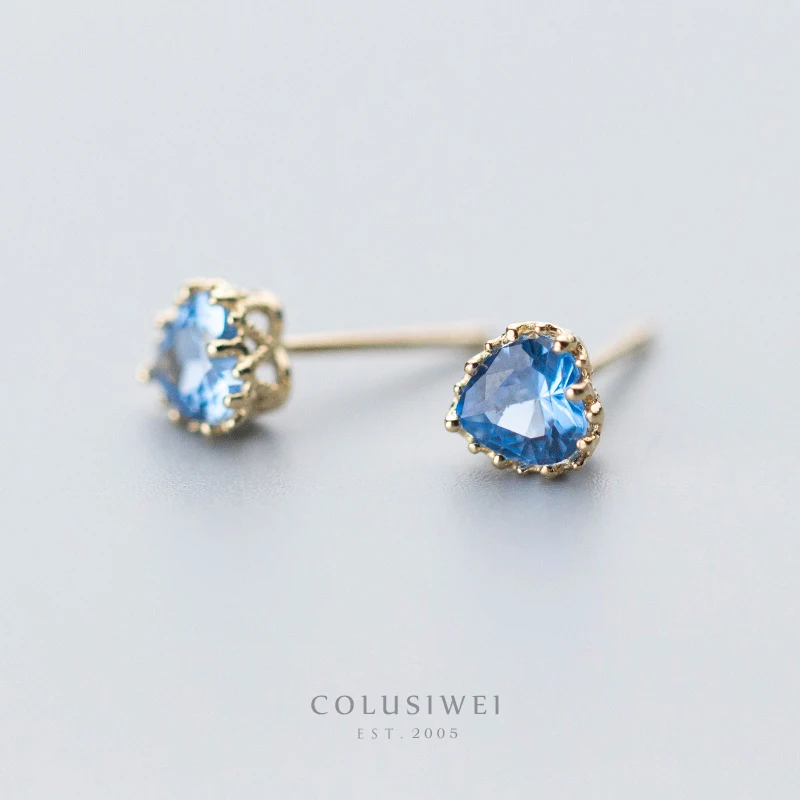 Colusiwei Genuine 925 Sterling Silver Ocean Blue Crystal Romantic Heart Stud Earrings for Women Fashion Jewelry | Украшения и