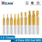 Концевая фреза XCAN фреза из быстрорежущей стали с 4 канавками, 1,5-13 мм, с титановым покрытием, для станка с ЧПУ, алюминиевый фрезерный инструмент, металлический резак