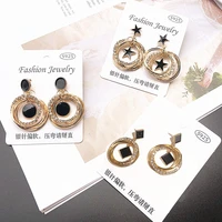 alloy multi layer circle rhinestone earrings korean style pentagram eardrop for women girl gift female jewelry e013