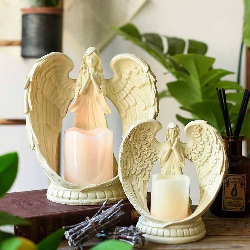 

Nordic Angel Wings Candle Holders LED Electronic Candle Simple Home Decor Candlestick Craft Candle Stand Church Decor Candelabra