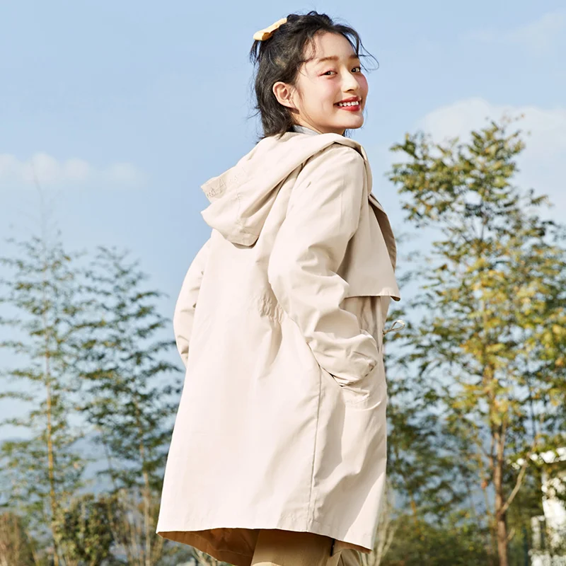 

SEMIR Women Mid-Length Hooded Drawstring Waist Trench Coat Loose 2021 Spring And Autumn New Casual Jacket Women Tops