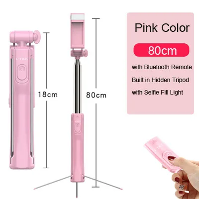 Pink 80cm Светодиодный заполняющий свет палка для селфи 3 в 1 выдвижное устройство Bluetooth Скрытая телефона штатив монопод палка для селфи для iPhone смартфона - Цвет: Pink 80cm