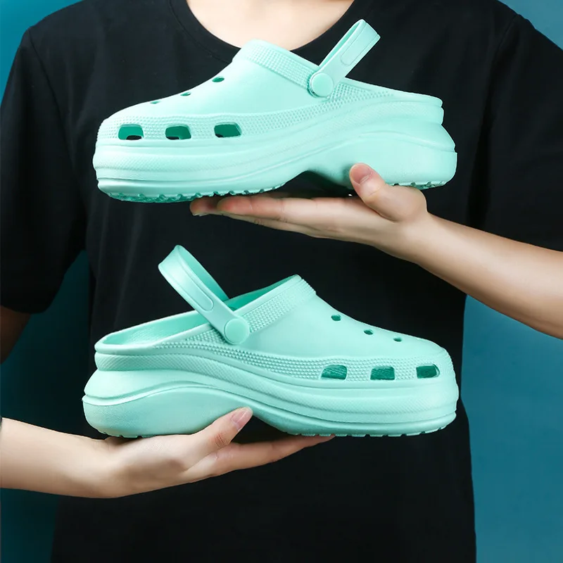 

Woman Sandals Summer New Thick-soled Hole Shoes Solid Color Soft Thick Bottom Waterproof Non-slip Slippers Female Slides кроссов