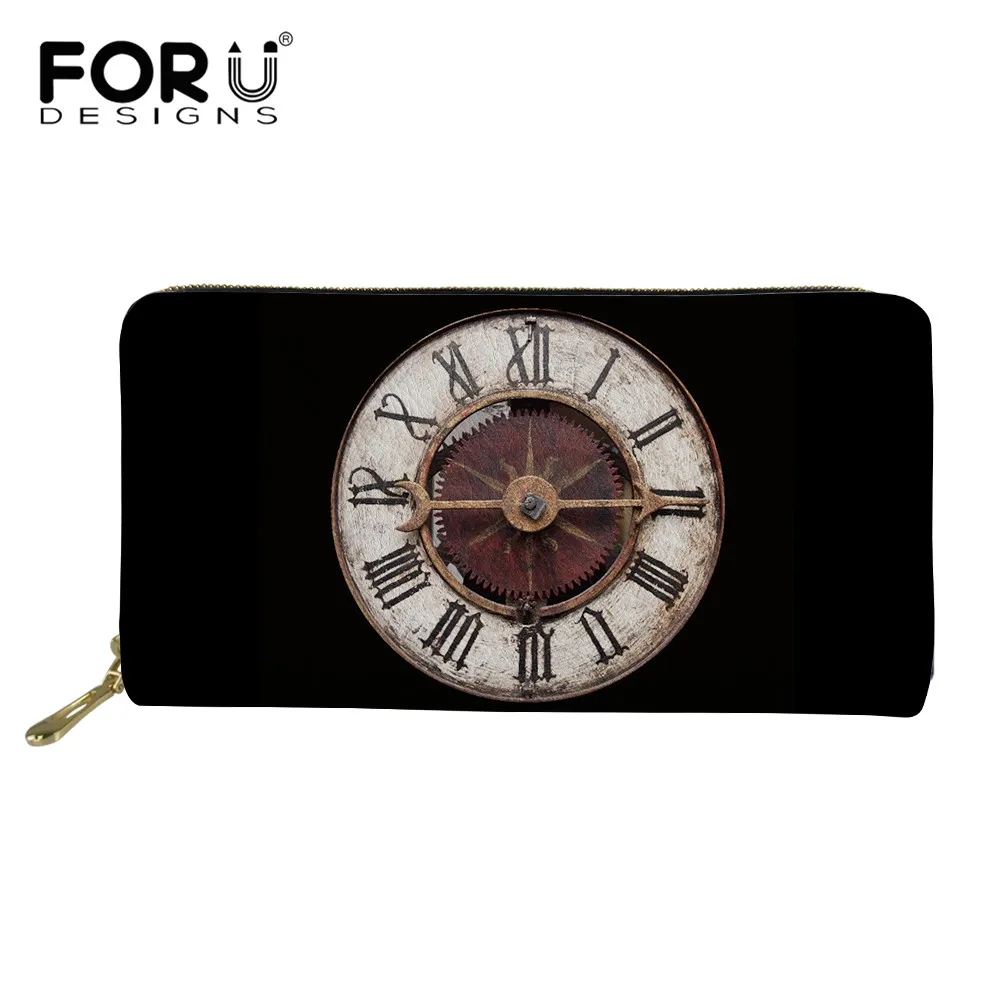 

FORUDESIGNS, Женский Повседневный Кошелек в стиле ретро с узором часов, модный Дамский клатч, кожаный водонепроницаемый Длинный кошелек, новинка ...