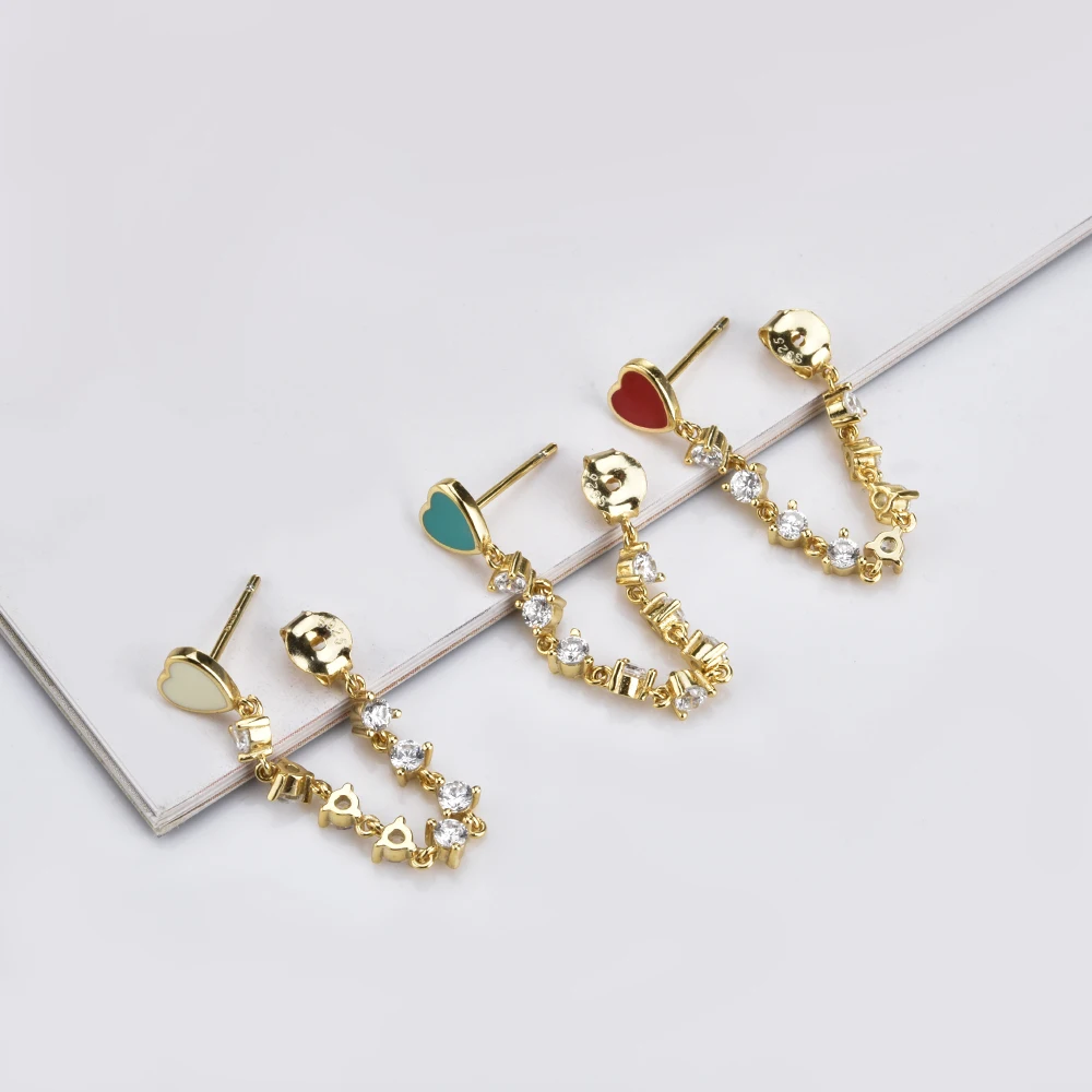 Женские серьги-гвоздики ANDYWEN из серебра 925 пробы с эмалью красными цепочками