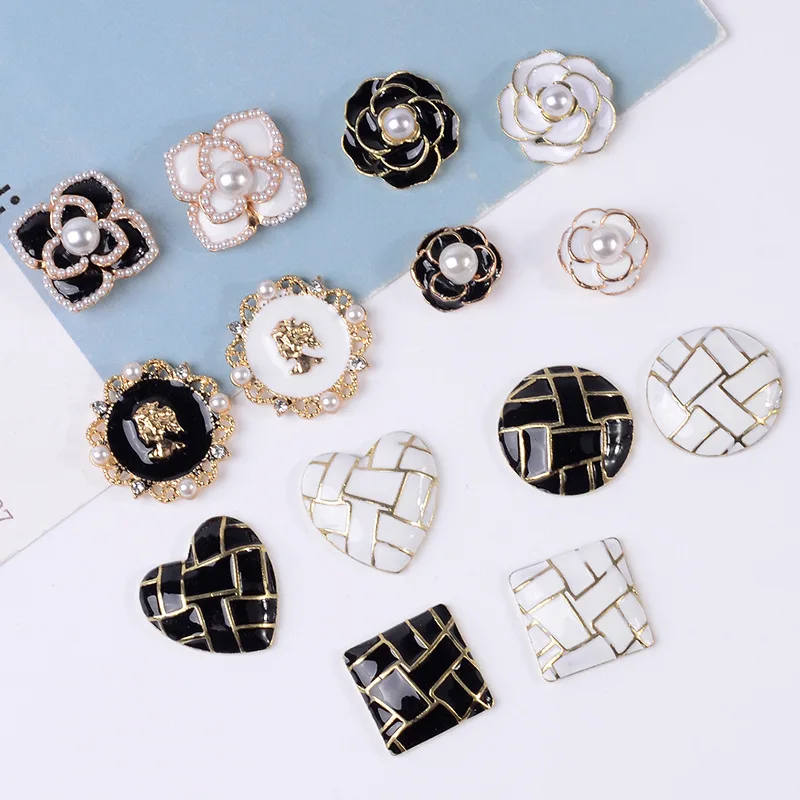 50pcs Alloy dripping oil mountain Camellia lattice crystal buckle jewelry accessories DIY love rose alloy handmake charm