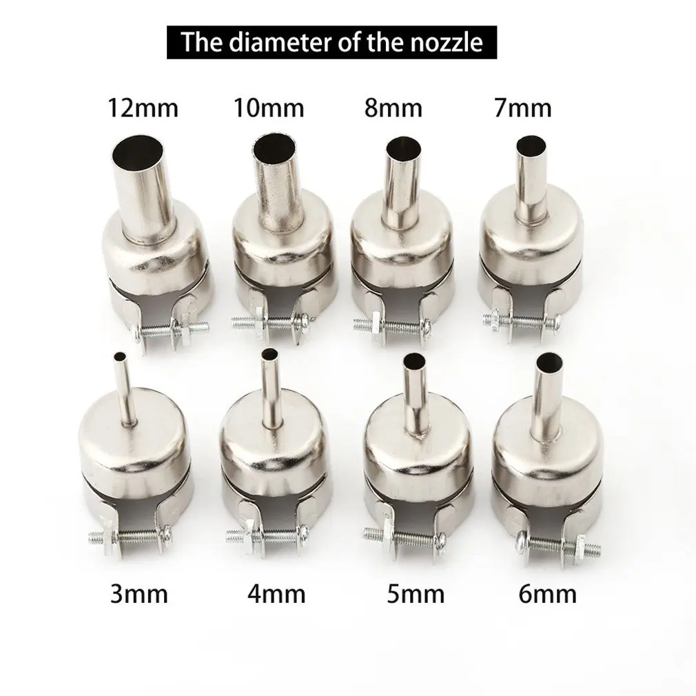 

8Pcs/Set Stainless Steel Nozzle Kits for Hot Air Soldering Station Repair Tools Heat Tool Heat Gun Air Nozzles Accessories