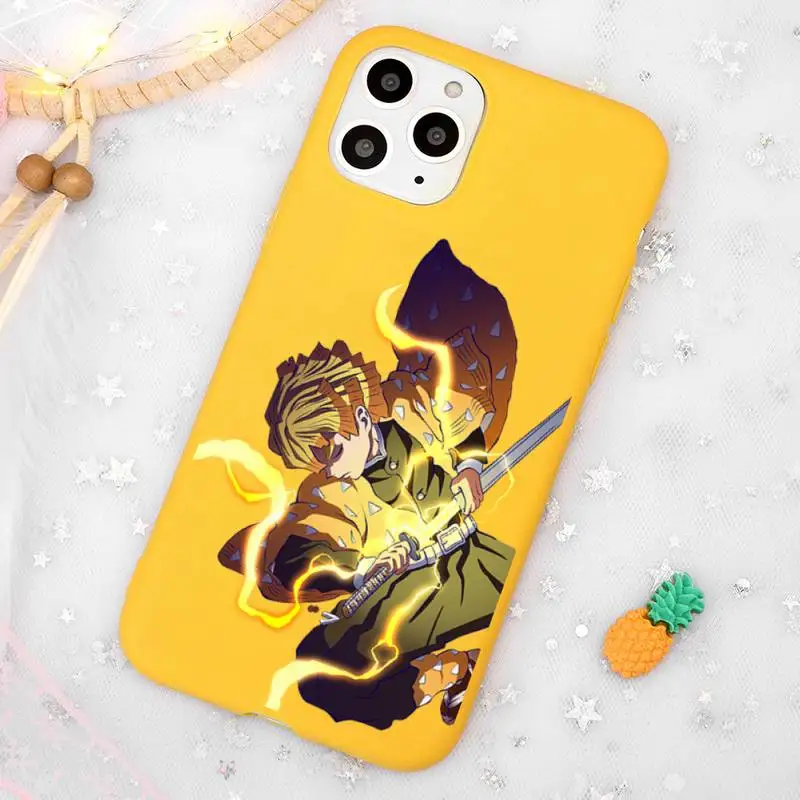 

Japan Demon Slayer Phone Case Candy Color Yellow for iPhone 11 12 pro XS MAX 8 7 6 6S Plus X 5S SE 2020 XR