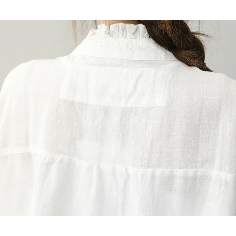 

Max LuLu Japan Design Autumn 2021 Ladies Button Vintage Blouses Womens Long Sleeve Linen White Shirts Female Solid Color Tops