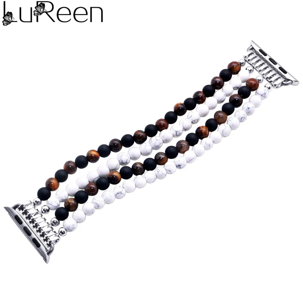 Lureen Elastic Multilayer Agate Beads Watchband For Iwatch Handmade Natural Stone Apple Watch Strap 38/42mm Jewelry Unisex | Наручные