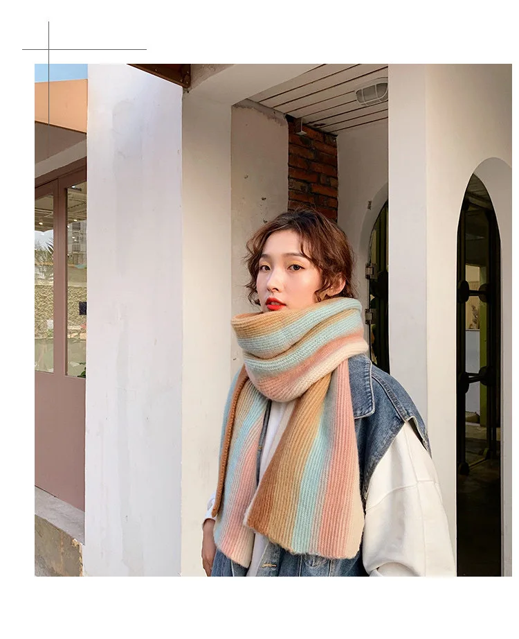 160 см новые женские шарфы обертывания зимние модные радужные полосатые толстые