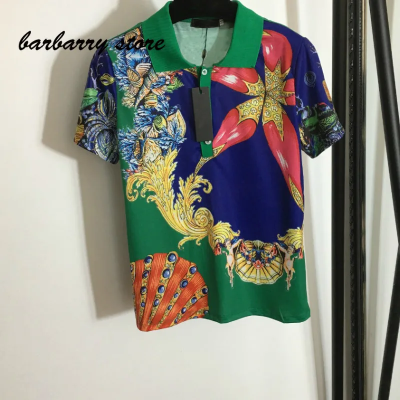 

2021 luxury design starfish shell biological printing women's Lapel top temperament shirt short sleeve versatile graphic T-shirt