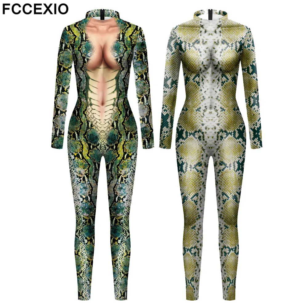 FCCEXIO сексуальный Змеиный 3D принт новые модные боди для девочек Косплей Костюм