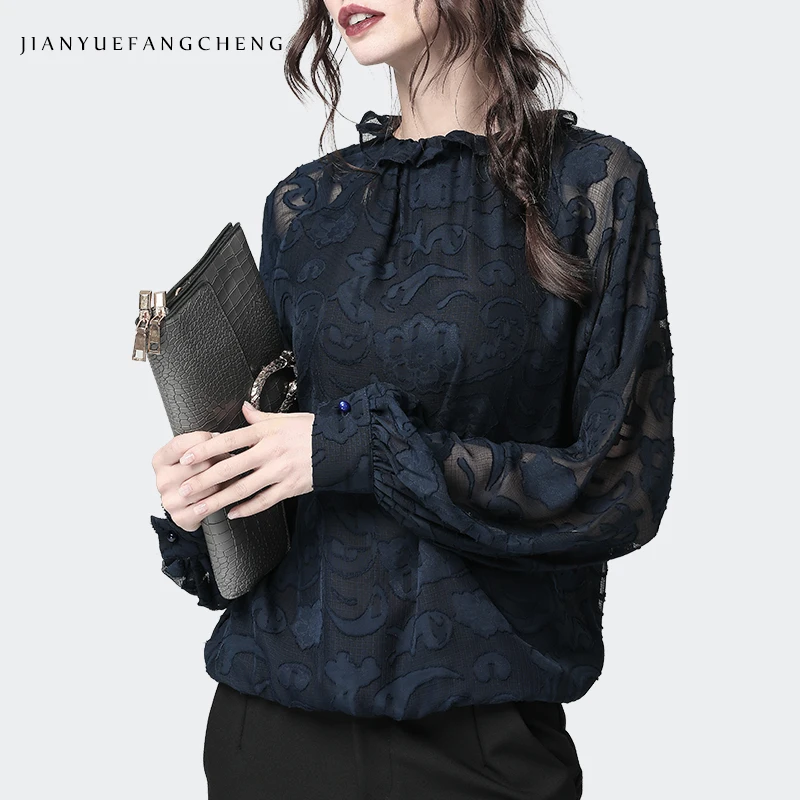 Женская обувь с цветочной вышивкой блузки воротник-стойка рукав-фонарик