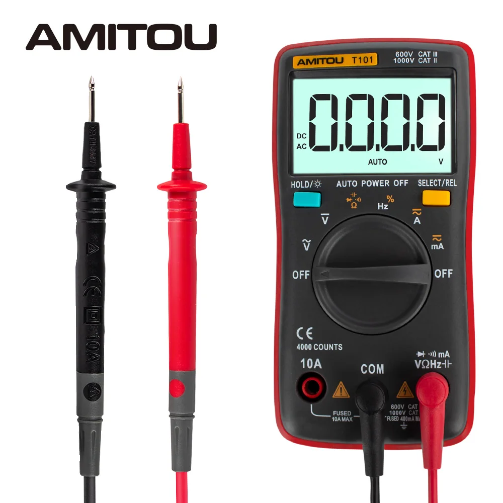 

Мультиметр AMITOU T101, цифровой, профессиональный, с подсветкой, тестер постоянного/переменного тока, измеритель напряжения, автоматический де...