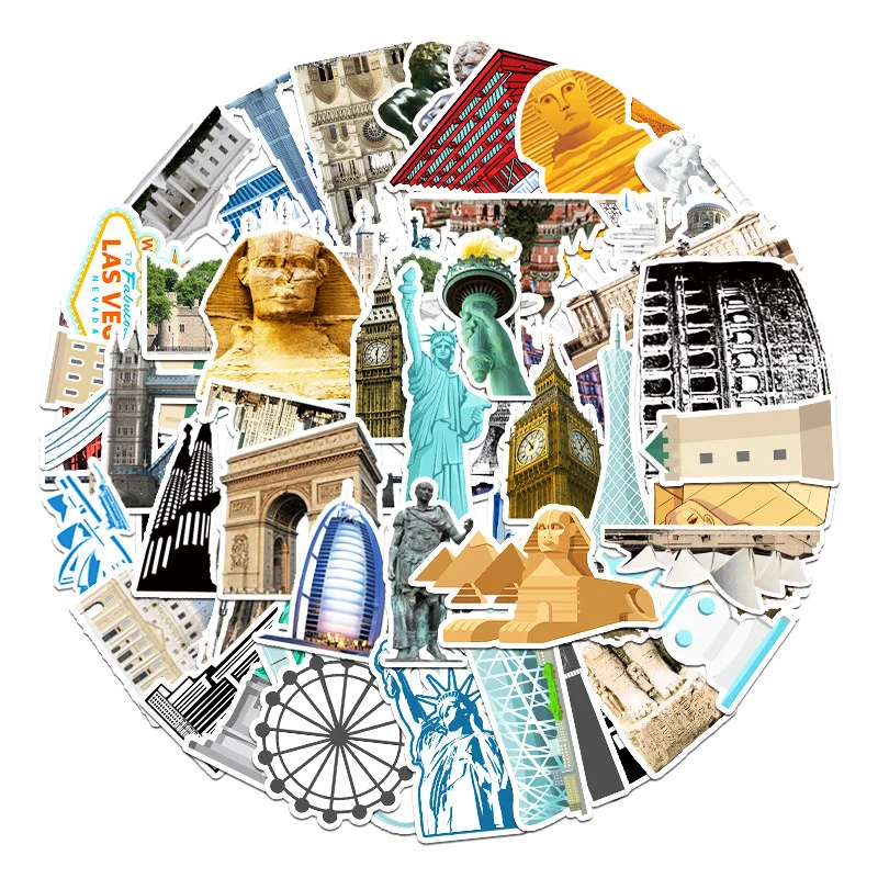 10/30/64PCS World Travel City landmark Graffiti Stickers Skateboard Fridge Laptop Motorcycle Luggage Cool Sticker Decals Kid Toy | Игрушки и