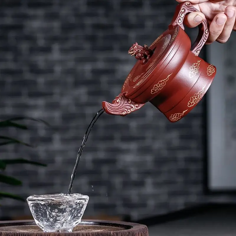 Yixing Purple Clay Pot Raw Mine Dahongpao Handmade Gold Wolong Xiangyun 270ml Teapot Tea Set Kung Fu | Дом и сад