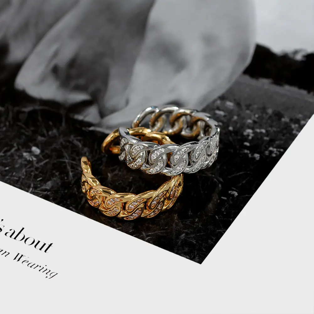 

Gold Color Twisted Cuban Link Chain Rings For Women Boho Chunky Geometric Smiling Face Brass Ring Minimalist Statement Jewelry