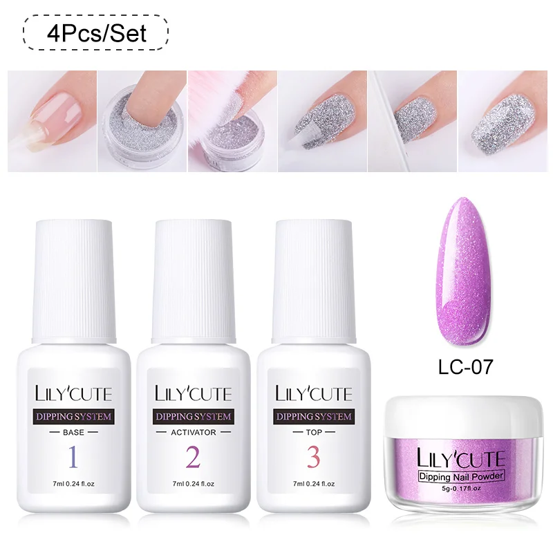 4Pcs 02 LILYCUTE голографическое погружение ногтей Блеск порошок наборы градиентный французский порошок для ногтей цветной натуральный сухой пигмент для ногтей - Цвет: 4Pcs 02
