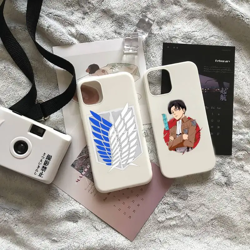 

attack on titan Phone Case White Candy Color for iPhone 6 7 8 11 12 s mini pro X XS XR MAX Plus