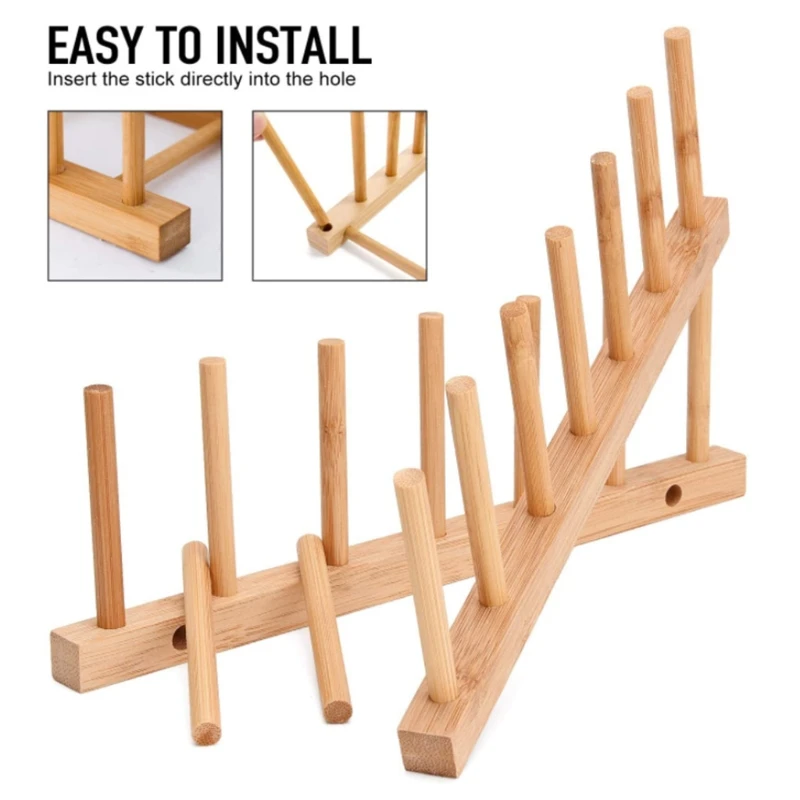 

Y1AA Wood Bamboo Vinyl Record Storage Holder Display Stand Dish Plate Drying Rack