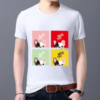 classic mens t shirt slim tops cute dog quadrilateral pattern printed comfortable casual short sleeve commuter shirt white top
