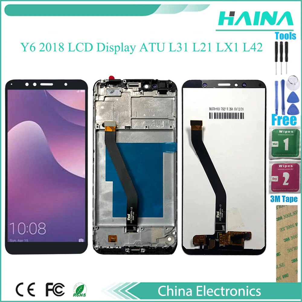 

АА + + качество для Huawei Y6 2018 ATU-L11 ATU-L21 ATU-L22 ATU-LX3 Полный ЖК-дисплей + сенсорный экран дигитайзер в сборе + рамка Крышка