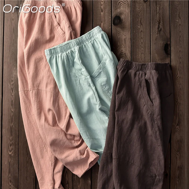 OriGoods Сезон весна осень Размера плюс штаны для женщин Рами в винтажном стиле