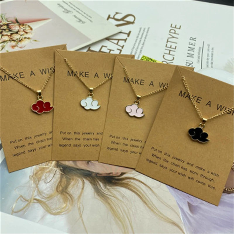 

Cosplay Cloud Pendant Necklace Red pink color Fashion Women Men Necklace Gift For Friend Golden Color Link Chain Neck Jewelry