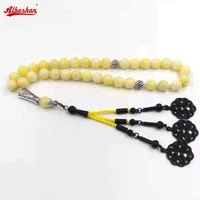 tasbih natural lemon jasper muslim necklace with black metal tassel 33 beads bracelet islamic accessories fashion jewelry