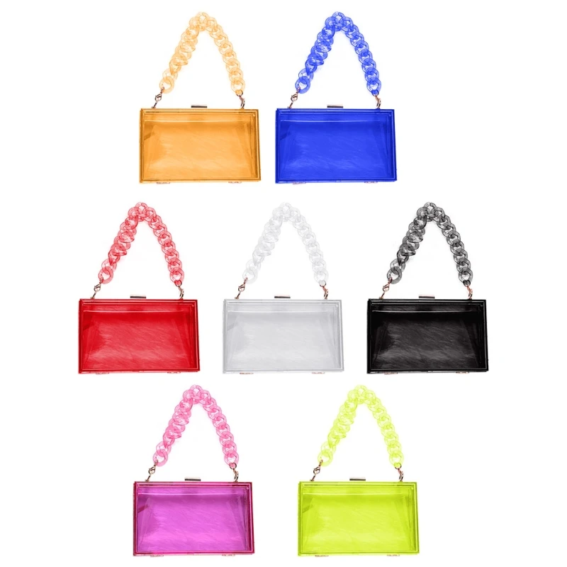 

Women Clear Acrylic Box Clutch Crossbody Bag Purse for Concert with Detachable Chain Resin Short Strap