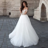 sheer scoop neck long sleeves a line wedding dresses garden simple bridal gowns lace tulle robe de mariage spring