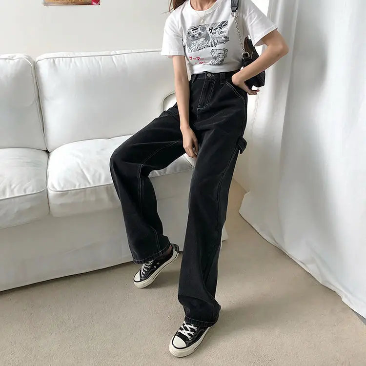 

Woman Jeans Pants Trousers Black plus Size Waist of Trousers Loose