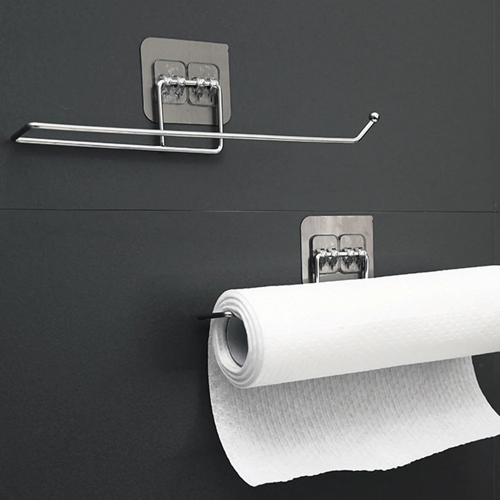 

New Self-adhesive Towel Holder Rack Kitchen Under Cabinet Towel Cup Paper Hanger Rack Organizer Bathroom Towel Bar Shelf Roll